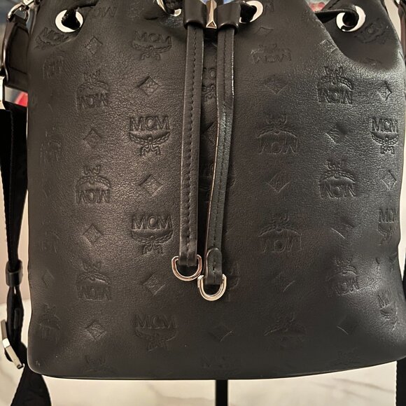 Authentic MCM Essential Monogram Leather Drawstring Bucket Bag + COA - Picture 14 of 16